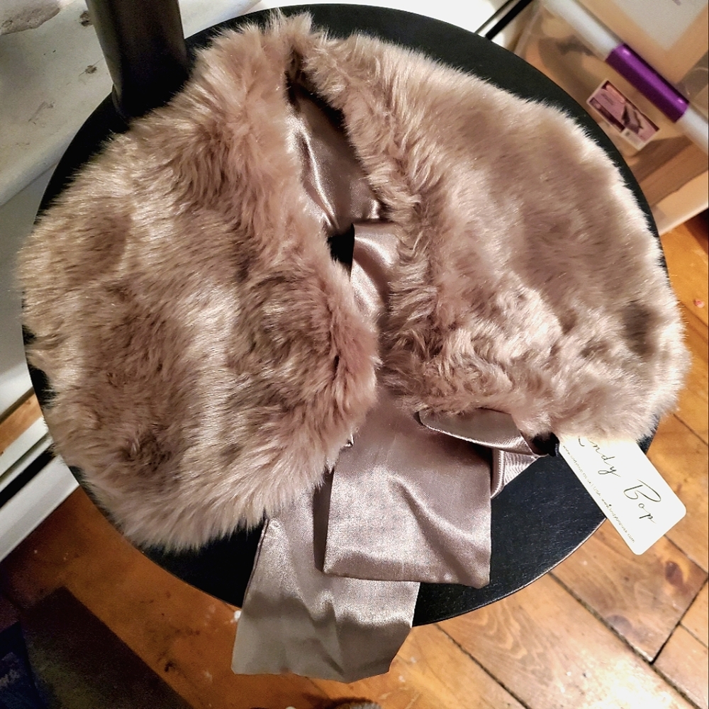 Lindy Bop Faux Fur Collar Satin Ribbon Tie OS retro vintage-inspired